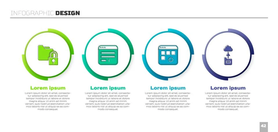 Set Folder and lock, Browser window, Loading data and Cloud technology transfer Stock Illustration