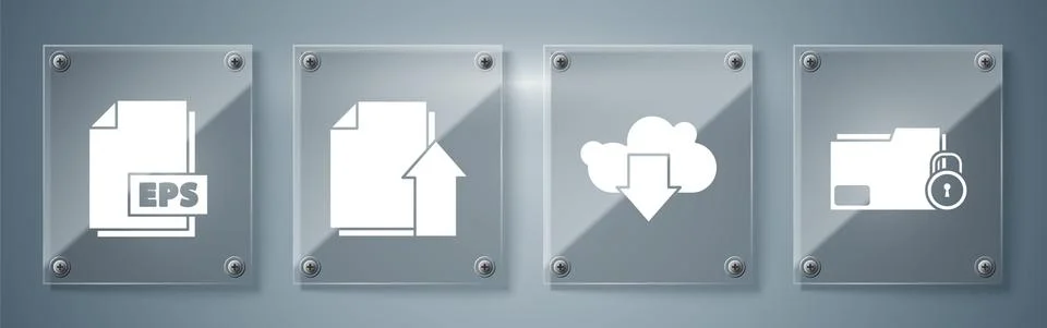 Set Folder and lock, Cloud download, Upload file document and EPS file document Illustrazione stock