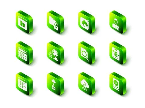 Set Folder and lock, Cloud technology data transfer, Analyst engineer, Server Stock Illustration