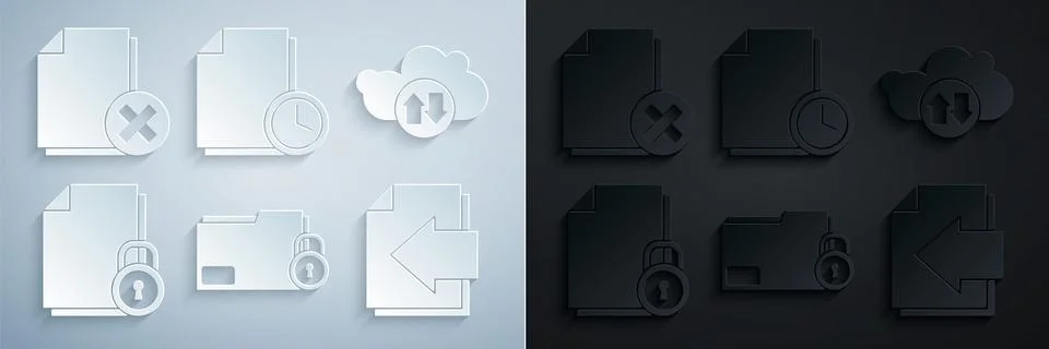 Set Folder and lock, Cloud download upload, Document, Next page arrow, with Stock Illustration
