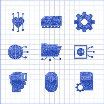 Set Folder and lock, Computer mouse, File document, Remote control, Virtual 스톡 일러스트