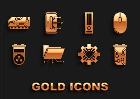 Set Folder and lock, Computer mouse, Video graphic card, Processor, game co.. イラスト素材