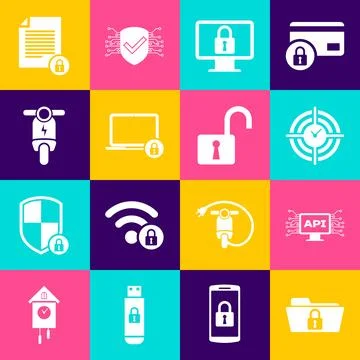 Set Folder and lock, Computer api interface, Time Management, Lock on monit.. 스톡 일러스트