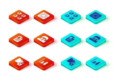 Set Folder and lock, Data analysis, File document, Hangar with servers Stock Illustration