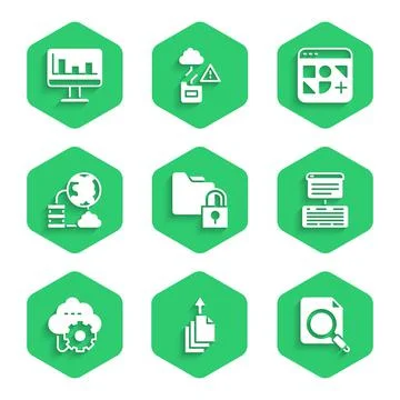 Set Folder and lock, Data export, Search concept with folder, Server, Data, Web Stock Illustration