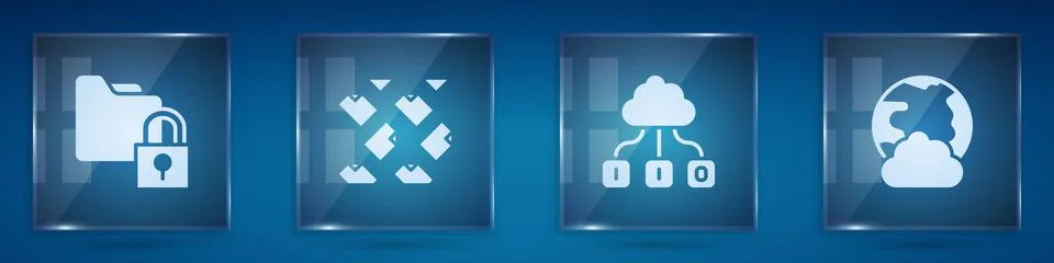 Set Folder and lock, Data stream, Cloud technology data transfer and Social n Stock Illustration