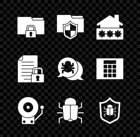 Set Folder and lock, Document folder protection, House with password, Ringing Illustrazione stock