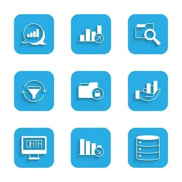 Set Folder and lock, Financial growth decrease, Server, Pie chart infographic Stock Illustration