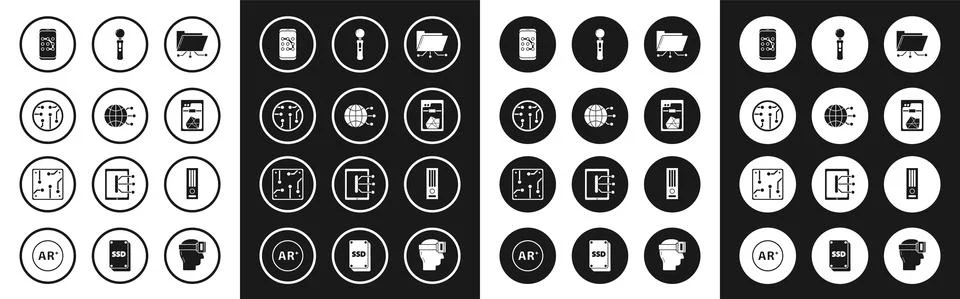 Set Folder and lock, Global technology or social network, Processor, Mobile 库存插图