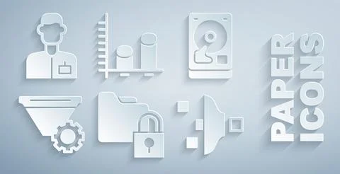 Set Folder and lock, Hard disk drive HDD, Filter setting, Data analysis and イラスト素材