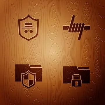 Set Folder and lock, Incognito mode, Document folder protection and Barbed wire Stock Illustration