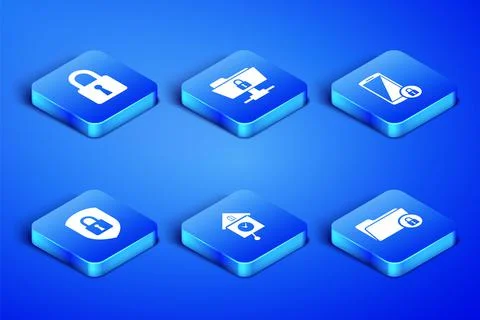 Set Folder and lock, Lock, Retro wall watch, Shield security with, FTP folder Illustrazione stock