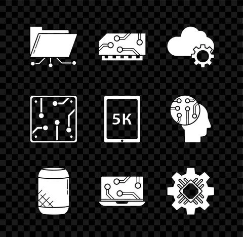 Set Folder and lock, RAM, random access memory, Cloud technology data transfer Stock Illustration