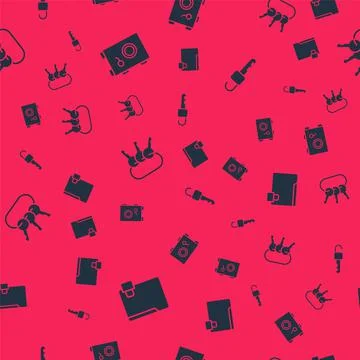 Set Folder and lock, Safe, Bunch of keys and Unlocked on seamless pattern Stock Illustration
