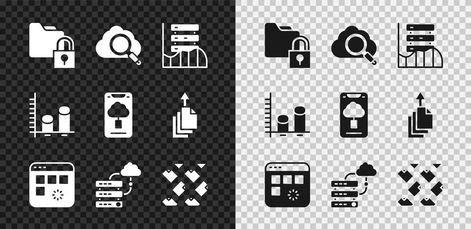 Set Folder and lock, Search cloud computing, Server, Data, Web Hosting, Loa.. Stock Illustration
