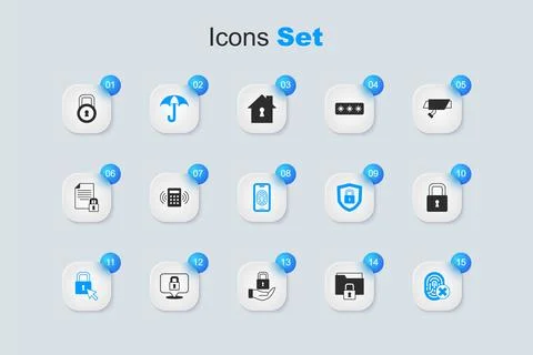 Set Folder and lock, Security keypad access panel, Umbrella, Lock, Cancelle.. イラスト素材