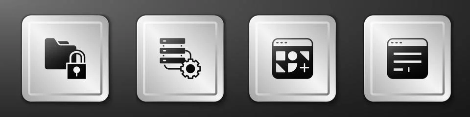 Set Folder and lock, Server gear, Different files and Browser window icon Stock Illustration