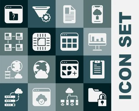 Set Folder and lock, Server, Data report, Monitor with graph chart, File Stockillustratie