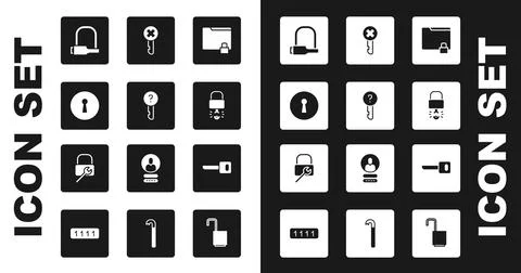 Set Folder and lock, Undefined key, Keyhole, Bicycle, broke inside of padlock 스톡 일러스트