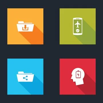 Set Folder download, Flight mode in the mobile, Share folder and Head with low Stock Illustration
