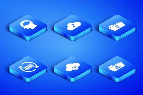 Set Folder download, Head silhouette with cloud, Music streaming service, Refund 스톡 일러스트