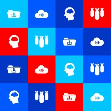 Set Folder download, Music streaming service, Head silhouette with cloud and  Stock Illustration
