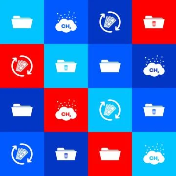 Set Folder, Methane emissions reduction, Refund money and Delete folder icon Stock Illustration