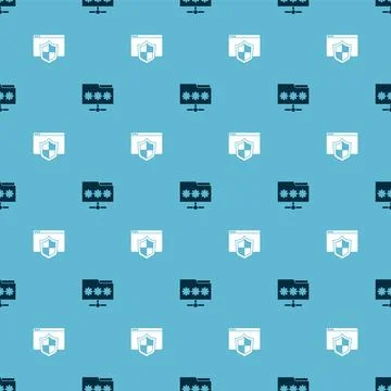 Set Folder with password and Browser shield on seamless pattern. Vector Stock Illustration
