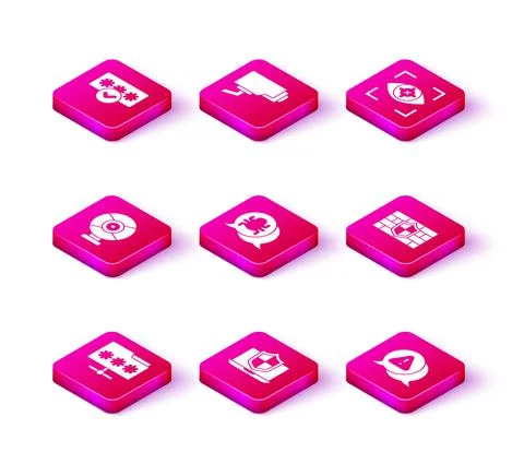 Set Folder with password, Laptop protected shield, Security camera, System bug Stock Illustration