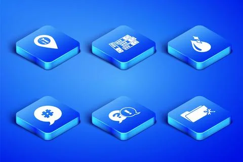 Set Folder service, Location, Question and Exclamation, Hashtag speech bubble Stock Illustration