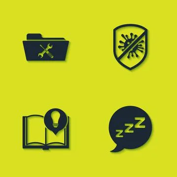 Set Folder service, Speech bubble with snoring, Interesting facts and Stop virus Stock Illustration