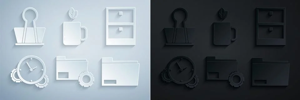 Set Folder settings with gears, Archive papers drawer, Time Management, Document Stock Illustration