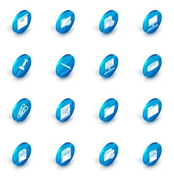 Set Folder settings with gears, Document, Computer monitor keyboard, Push pin 스톡 일러스트