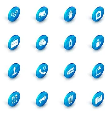 Set Folder settings with gears, Flowers pot, Completed task, Briefcase, Stamp Illustrazione stock