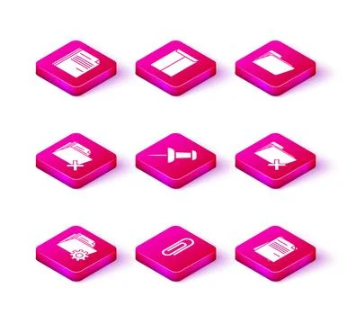 Set Folder settings with gears, Paper clip, Delete folder, Push pin, File d.. Stock Illustration