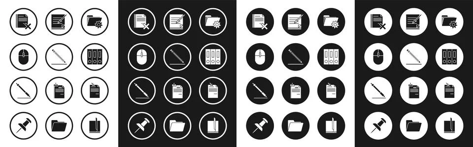 Set Folder settings with gears, Pencil eraser and line, Computer mouse, Del.. 스톡 일러스트
