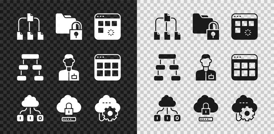 Set Folder tree, and lock, Loading data window, Cloud technology transfer Stock Illustration