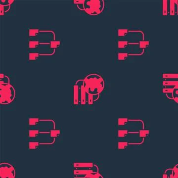 Set Folder tree and Network cloud connection on seamless pattern. Vector Illustrazione stock