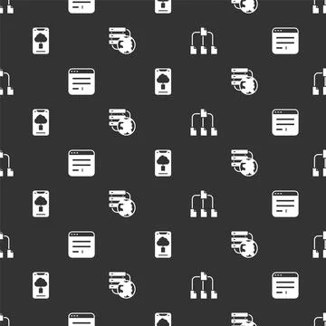 Set Folder tree, Browser window, Cloud technology data transfer and Network Stock Illustration