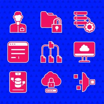 Set Folder tree, Cloud computing lock, Filter setting, technology data transf Stock Illustration
