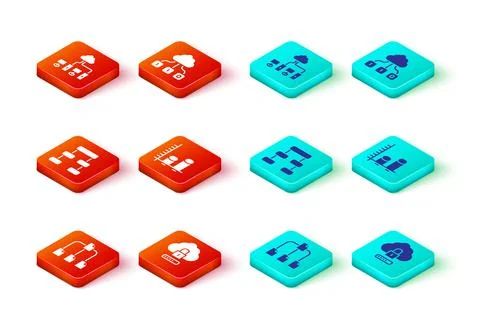 Set Folder tree, Cloud computing lock, Hierarchy organogram chart, Data analysis Stock Illustration