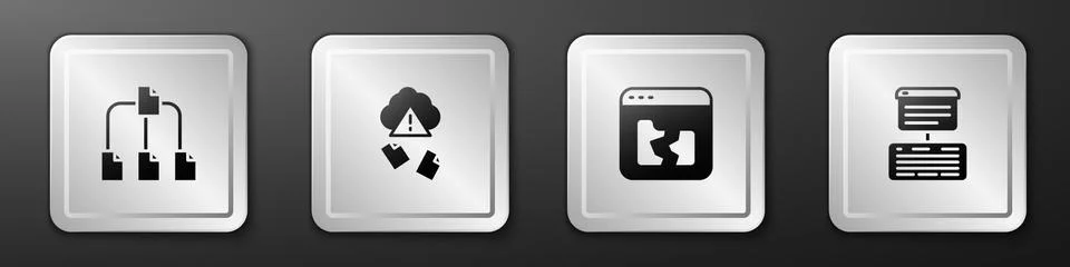 Set Folder tree, Cloud hacking, Broken file and Server, Data, Web Hosting ico Stock Illustration