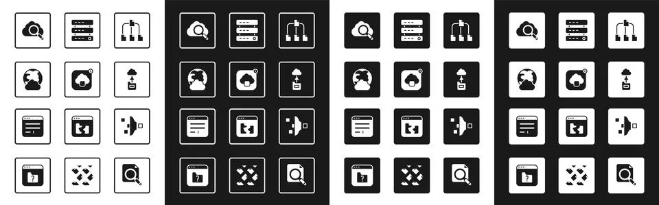 Set Folder tree, Cloud technology data transfer, Social network, Search cloud Stock Illustration