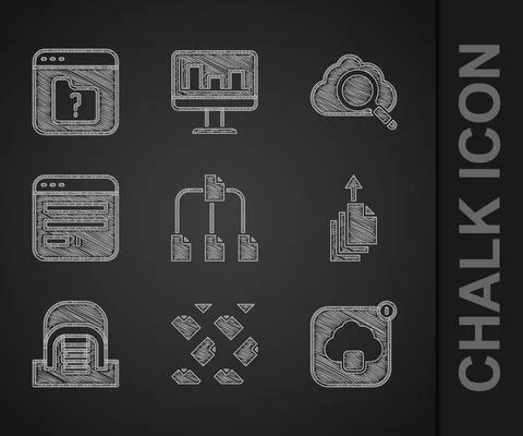 Set Folder tree, Data stream, Cloud technology data transfer, export, Hangar Stock Illustration