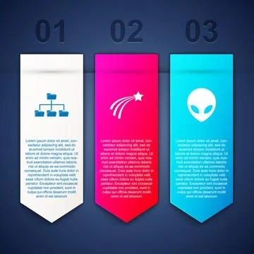 Set Folder tree, Falling star and Alien. Business infographic template. Vector Stock Illustration