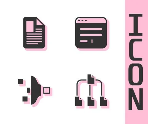 Set Folder tree, File document, Filter setting and Browser window icon. Vector Stock Illustration