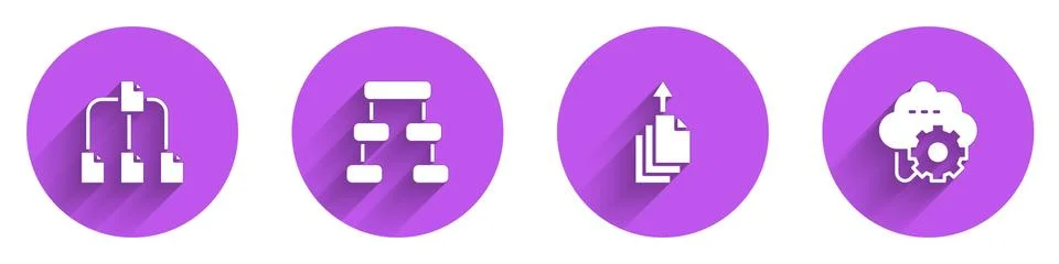 Set Folder tree, Hierarchy organogram chart, Data export and Cloud technology Stock Illustration