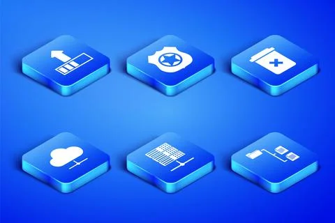 Set Folder tree, Loading, Server, Data, Web Hosting, Network cloud connection 스톡 일러스트