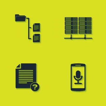 Set Folder tree, Mobile recording, Unknown document and Server, Data, Web 스톡 일러스트