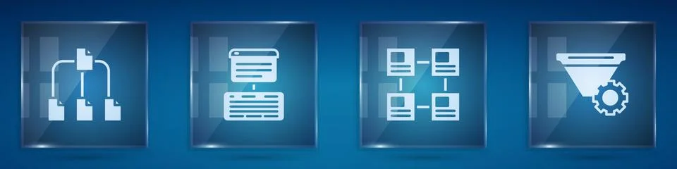 Set Folder tree, Server, Data, Web Hosting, Hierarchy organogram chart and Stock Illustration